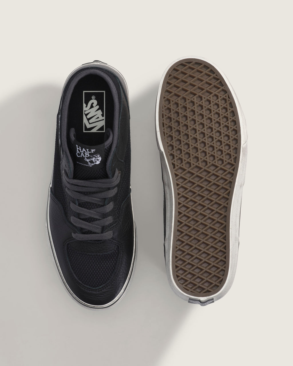 Vans Half Cab Black Leather Mesh Mid-Top Unisex Skate Shoes