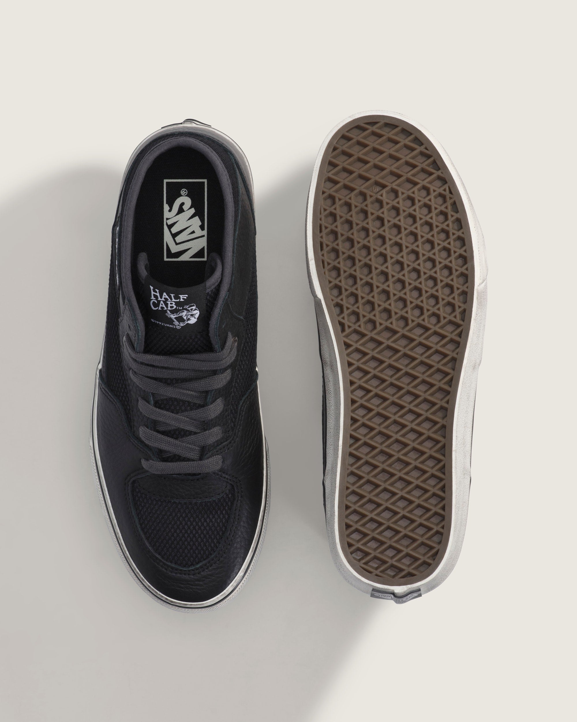 Vans Half Cab Black Leather Mesh Mid-Top Unisex Skate Shoes