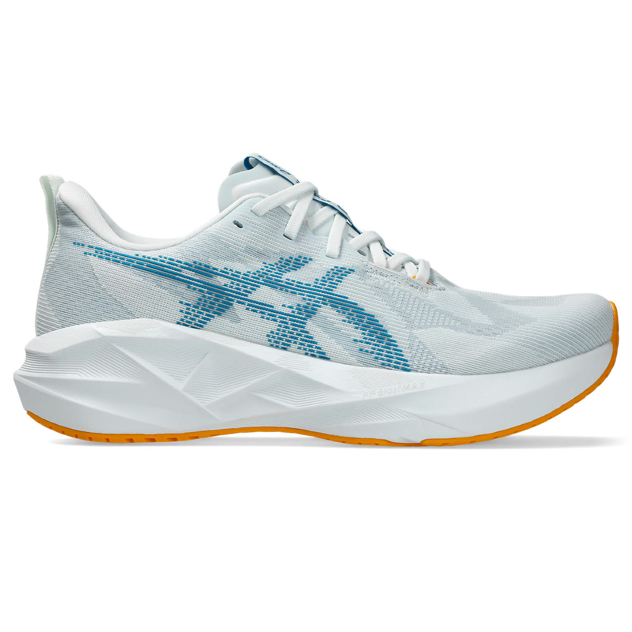 ASICS Novablast 5 – White/Teal Unisex Running Shoes