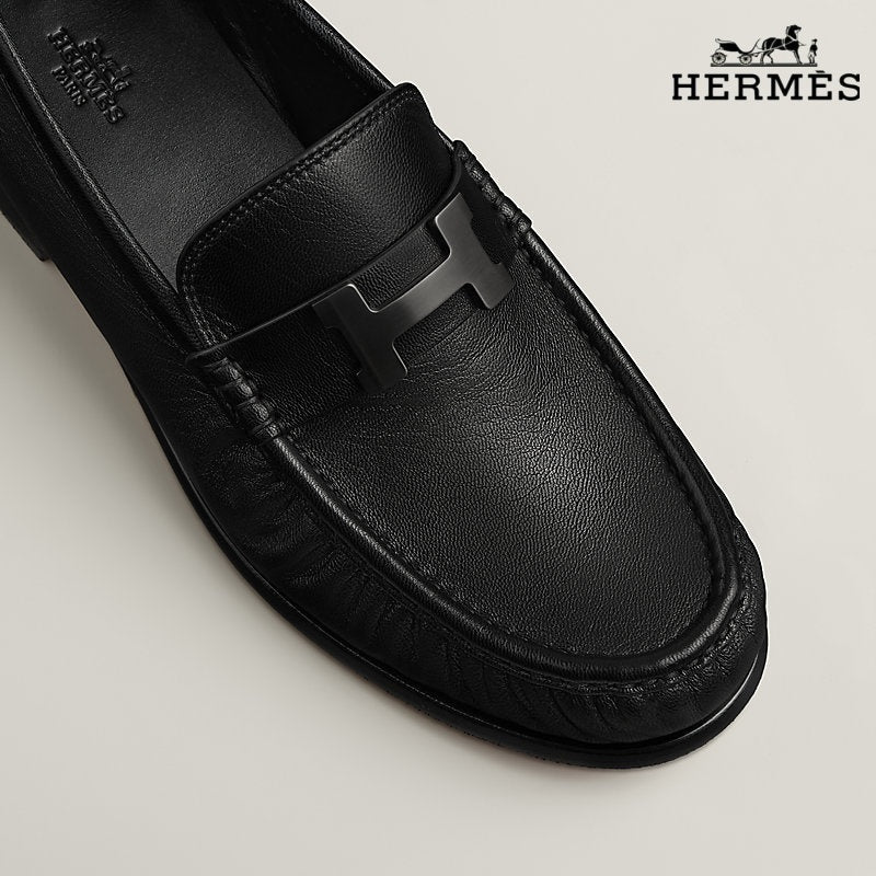 Hermès Black Leather Loafer with H Buckle