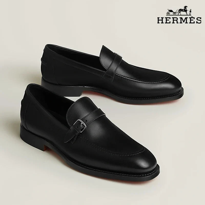 Hermès Black Leather Loafer with Single Buckle