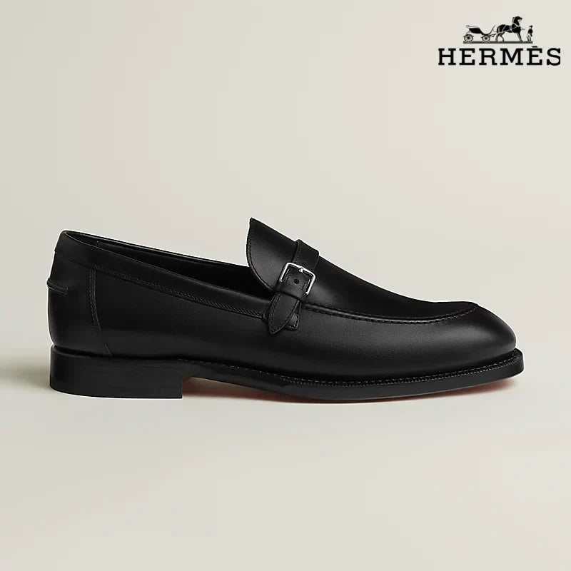 Hermès Black Leather Loafer with Single Buckle