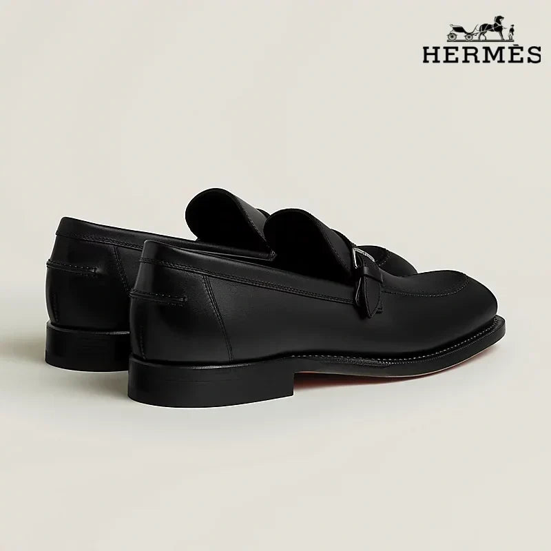 Hermès Black Leather Loafer with Single Buckle