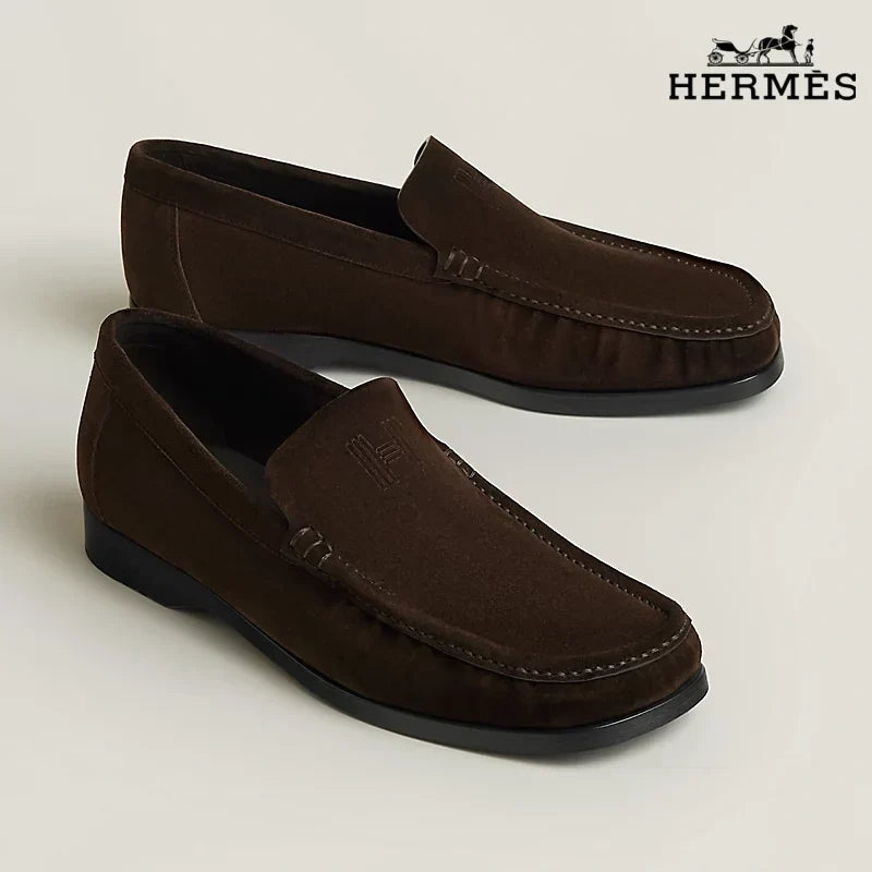 Hermès Dark Brown Smooth Leather Loafer with Embossed Logo