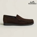 Hermès Dark Brown Smooth Leather Loafer with Embossed Logo