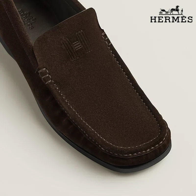 Hermès Dark Brown Smooth Leather Loafer with Embossed Logo
