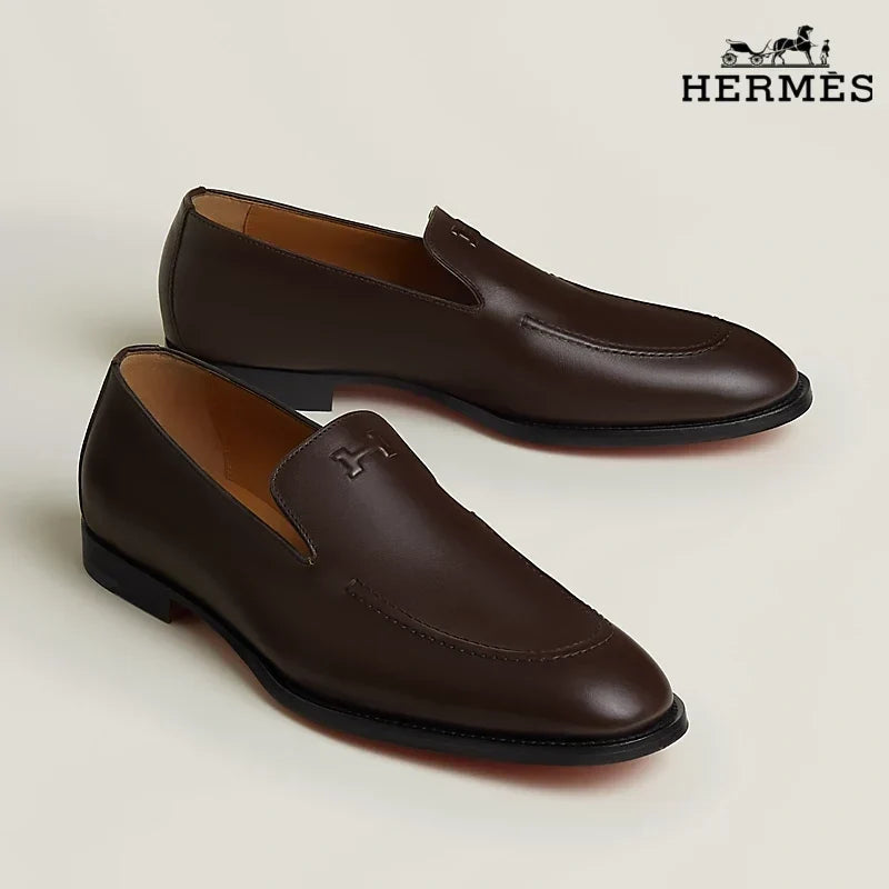 Hermès Dark Brown Smooth Leather Loafer with Embossed Logo