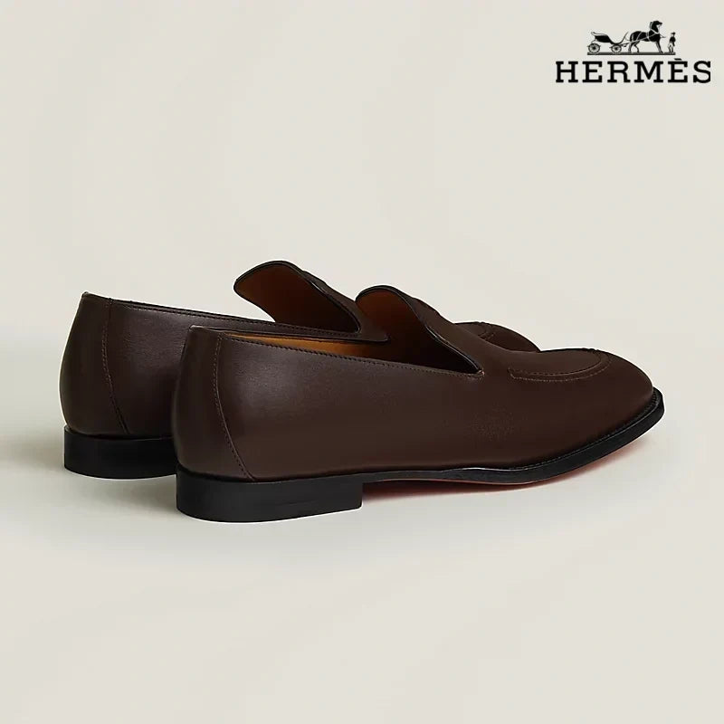 Hermès Dark Brown Smooth Leather Loafer with Embossed Logo