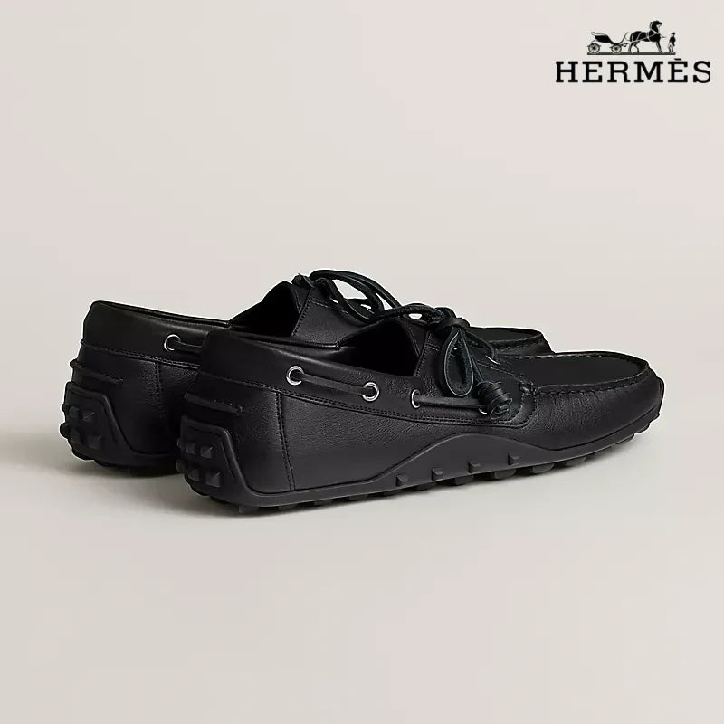 Hermès Black Leather Lace-Up Driving Shoe