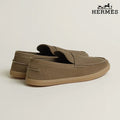 Hermès Khaki Suede Loafer with Gum Sole