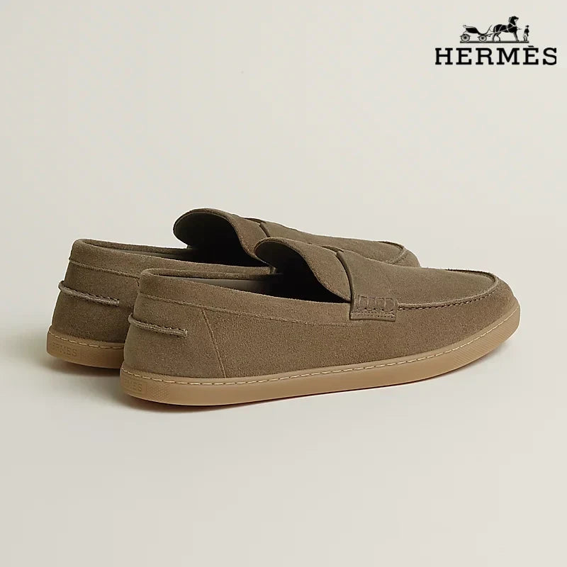 Hermès Khaki Suede Loafer with Gum Sole