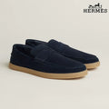 Hermès Navy Suede Loafer with Gum Sole
