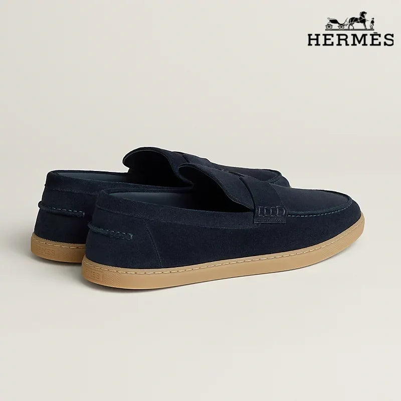 Hermès Navy Suede Loafer with Gum Sole
