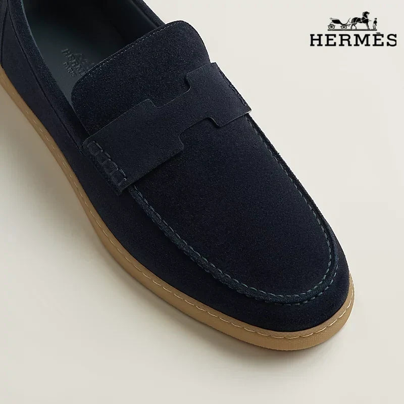 Hermès Navy Suede Loafer with Gum Sole
