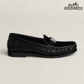 Hermès Black Leather Loafer with Silver H Buckle