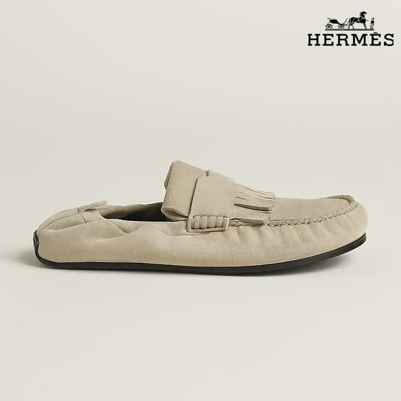 Hermès Beige Suede Mule Loafer with Tassel