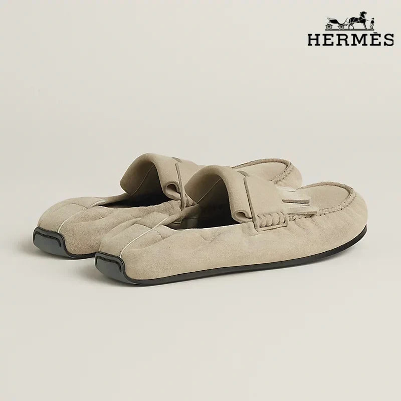 Hermès Beige Suede Mule Loafer with Tassel