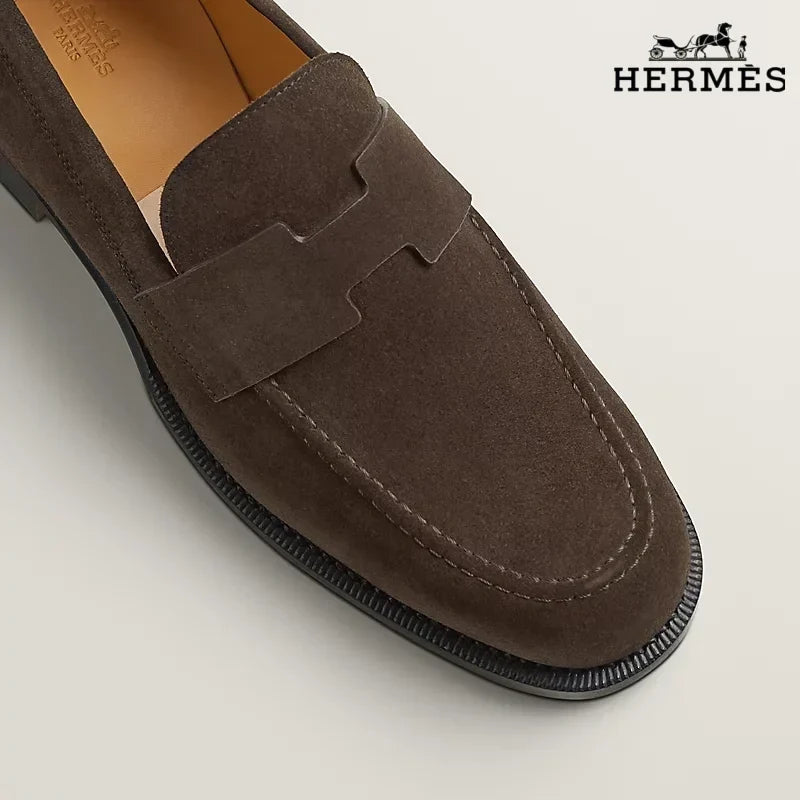 Hermès Loafer Dark Brown Suede Leather