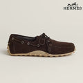 Hermès Dark Brown Suede Lace-Up Driving Shoe with Gum Sole