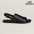 Hermès Black Smooth Leather Slingback Sandals