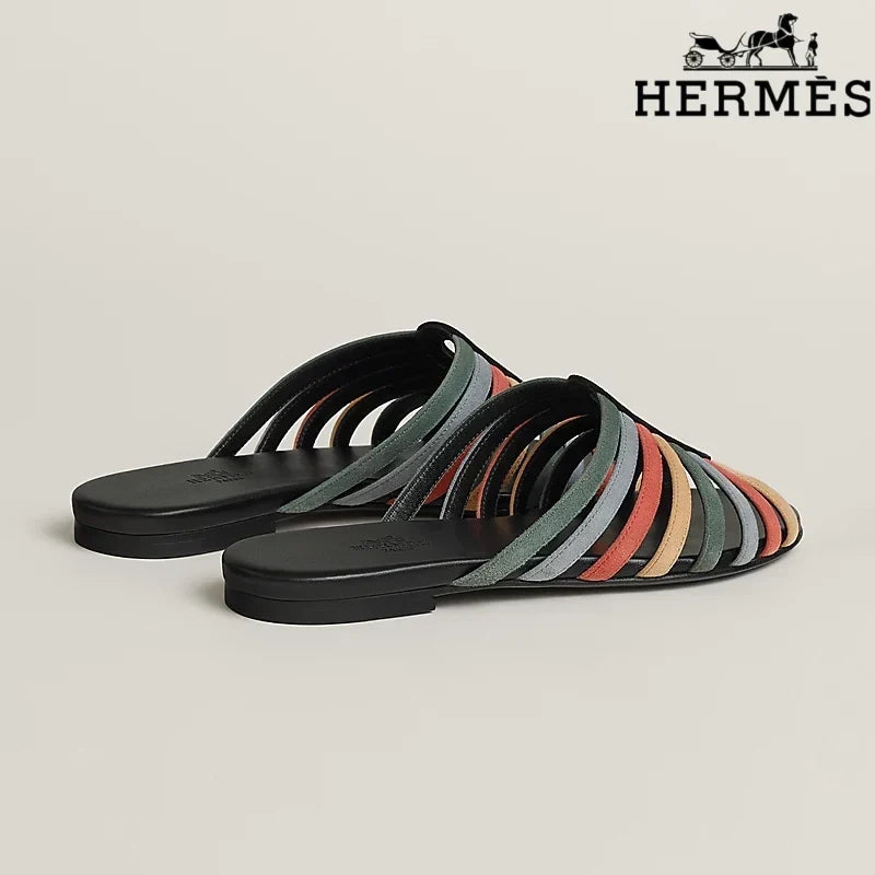 Hermès Multicolor Suede Flat Slide Sandals