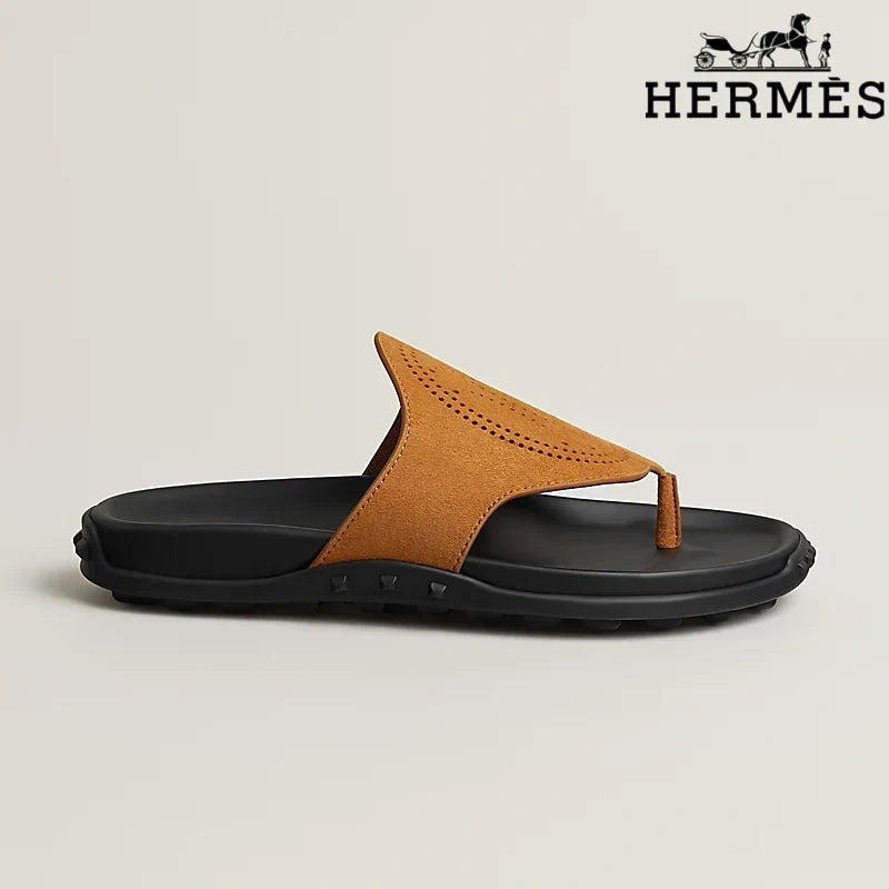 Hermès  female slides Tan Suede Thong Slide Sandals