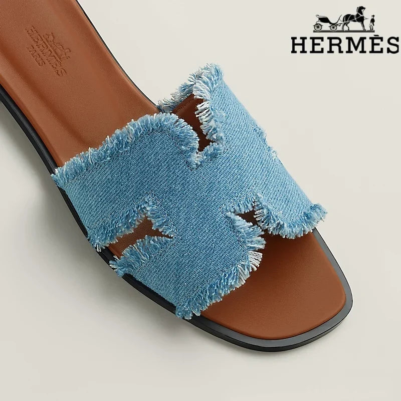 Hermès Heeled Slide Sandal Bronze Metallic Leather
