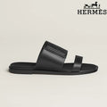 Hermès Black Calfskin Two-Strap Flat Slide Sandals