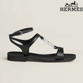 Hermès Black Calfskin Ankle Strap Flat Sandals