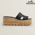 Hermès Eze Black Wedge Sandal