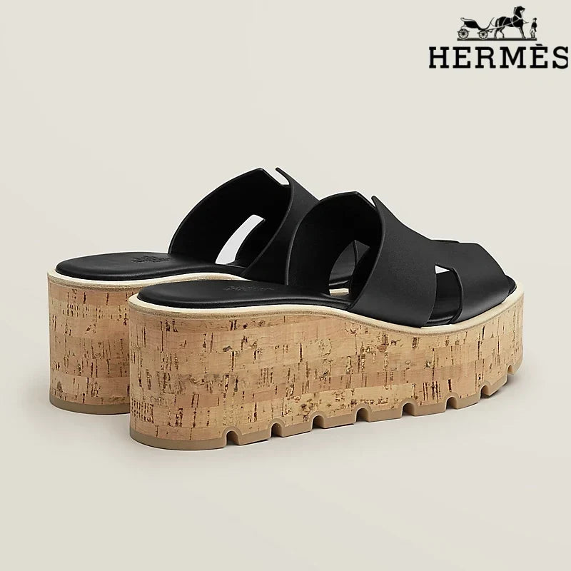 Hermès Eze Black Wedge Sandal