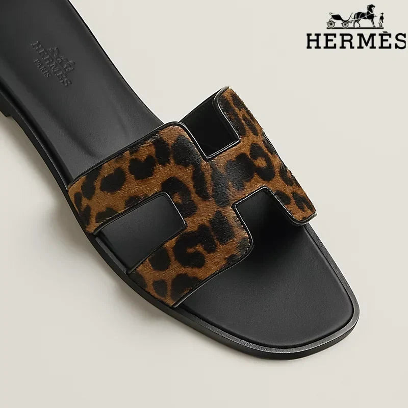 Hermès Oran Leopard Print Flat Sandal