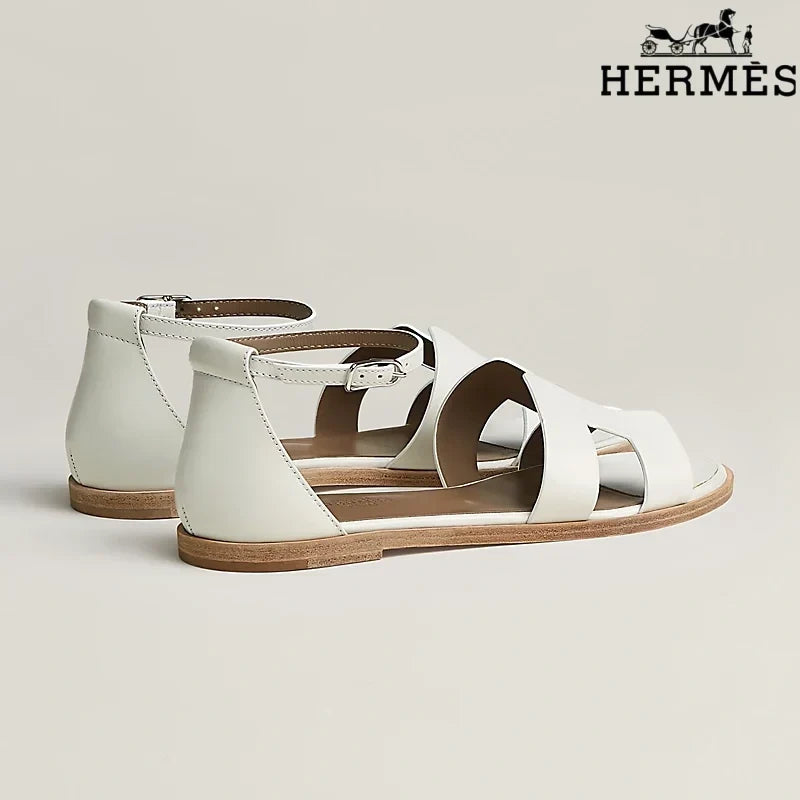 Hermès Santorini White Flat Sandals
