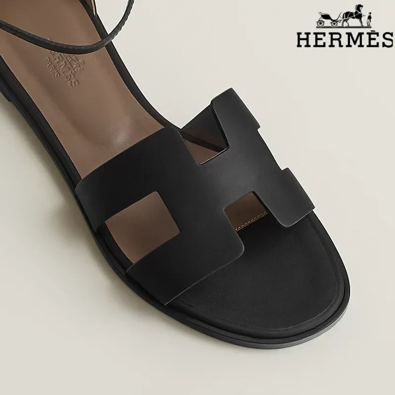 Hermès Santorini Black Flat Sandals
