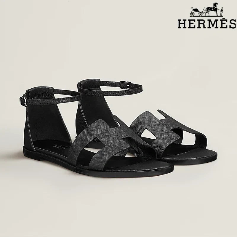 Hermès Santorini Black Flat Sandals