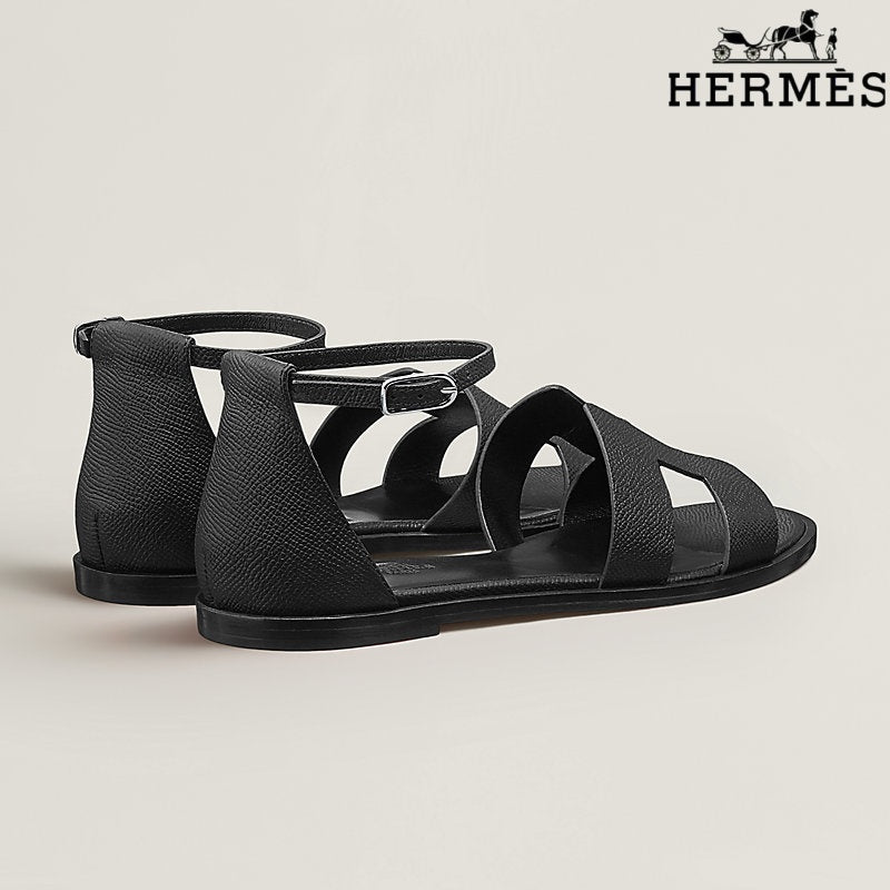Hermès Santorini Black Flat Sandals