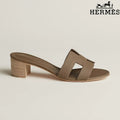 Hermès Oasis Taupe Block Heel Mules