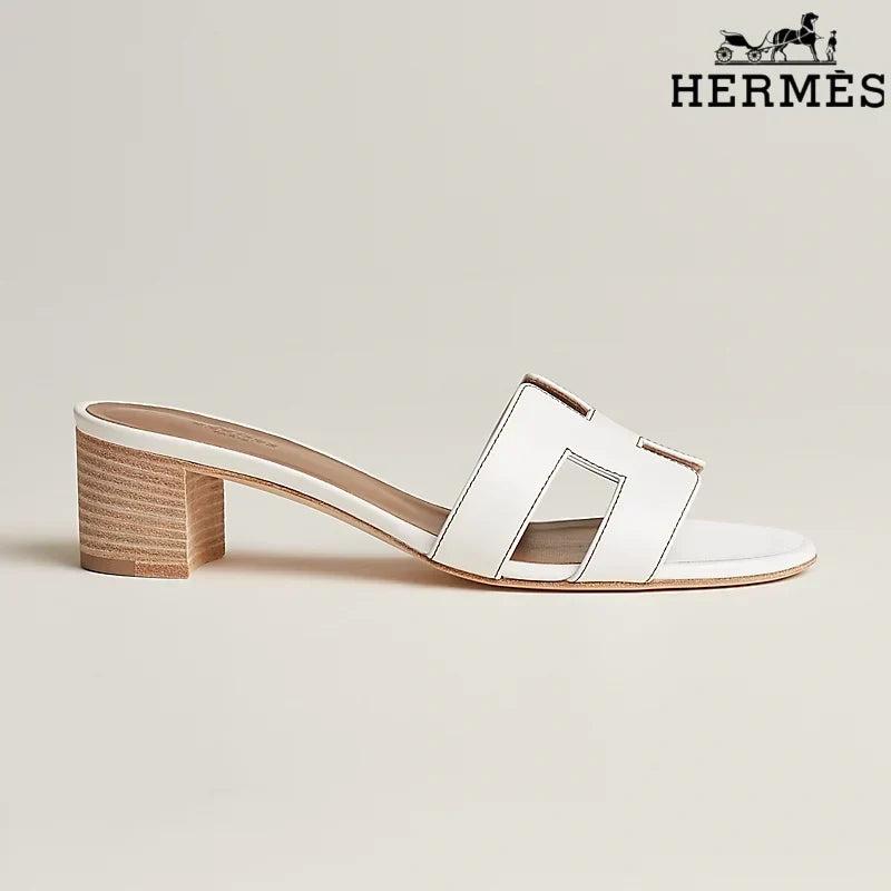Hermès female slides White Leather Heeled Slide Sandals