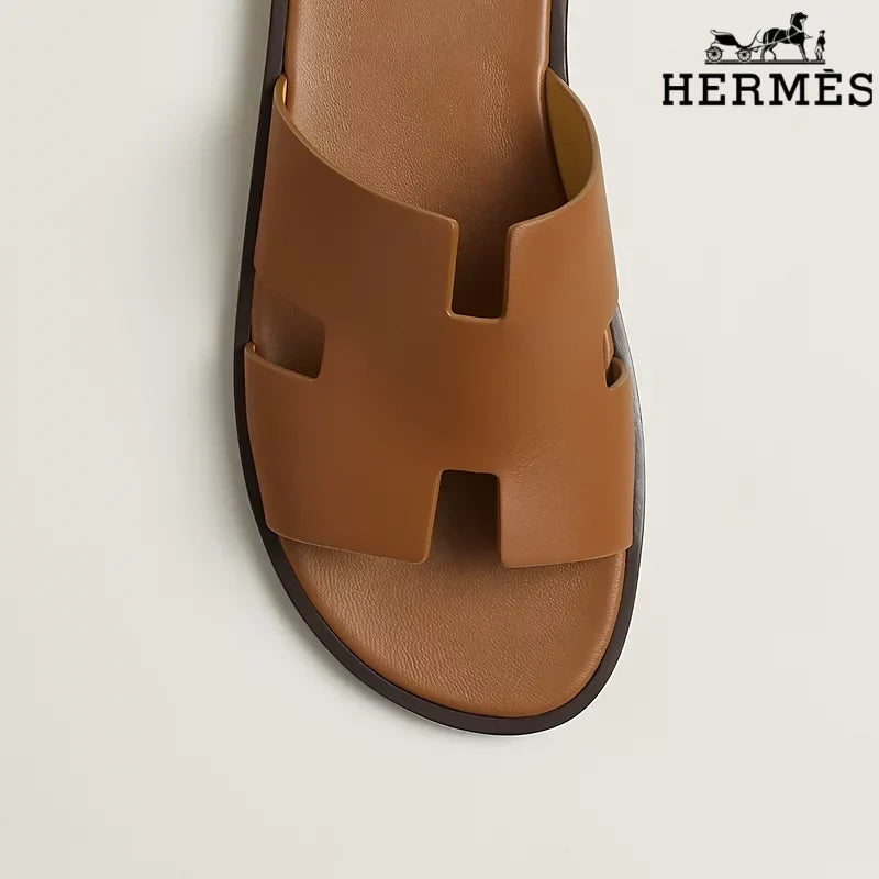 Hermès Brown Leather Oran Slide Sandals