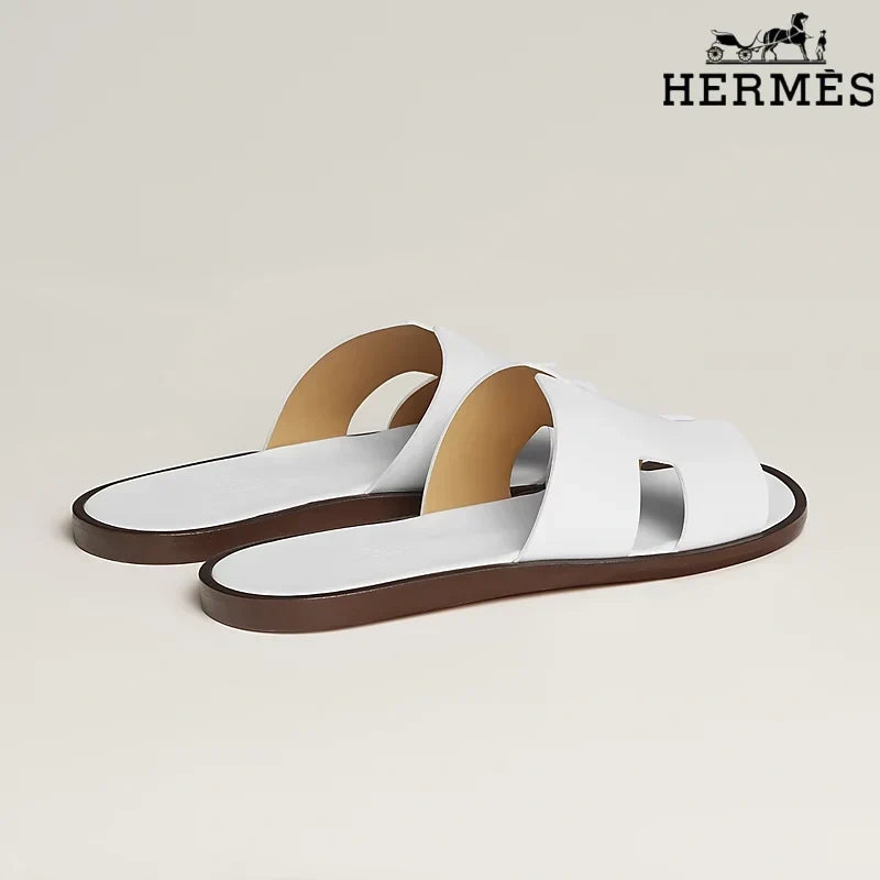 Hermès  female slides White Leather Oran Slide Sandals