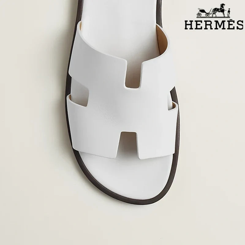 Hermès  female slides White Leather Oran Slide Sandals