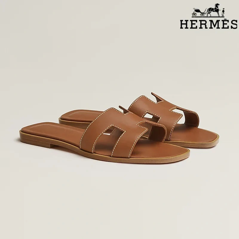 Hermès Brown Leather Oran Slide Sandals