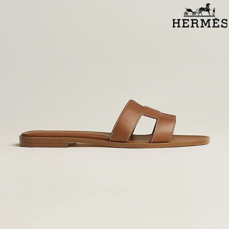 Hermès Brown Leather Oran Slide Sandals