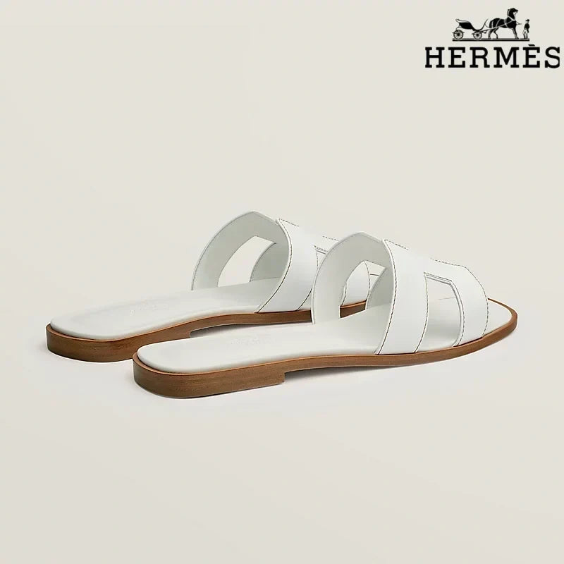 Hermès  female slides White Leather Oran Slide Sandals