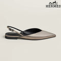 Hermès Metallic Bronze Leather Slingback Flats