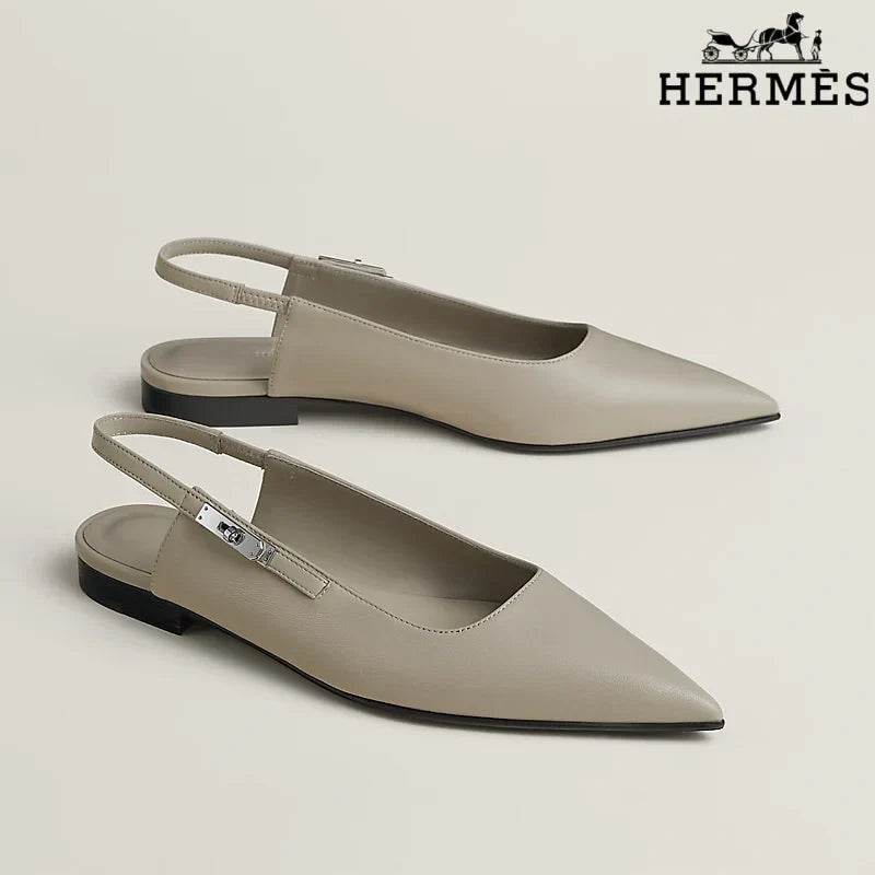 Hermès Burgundy Leather Slingback Flats