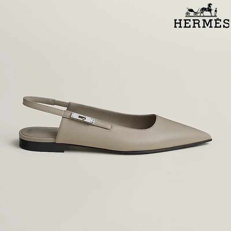 Hermès Burgundy Leather Slingback Flats