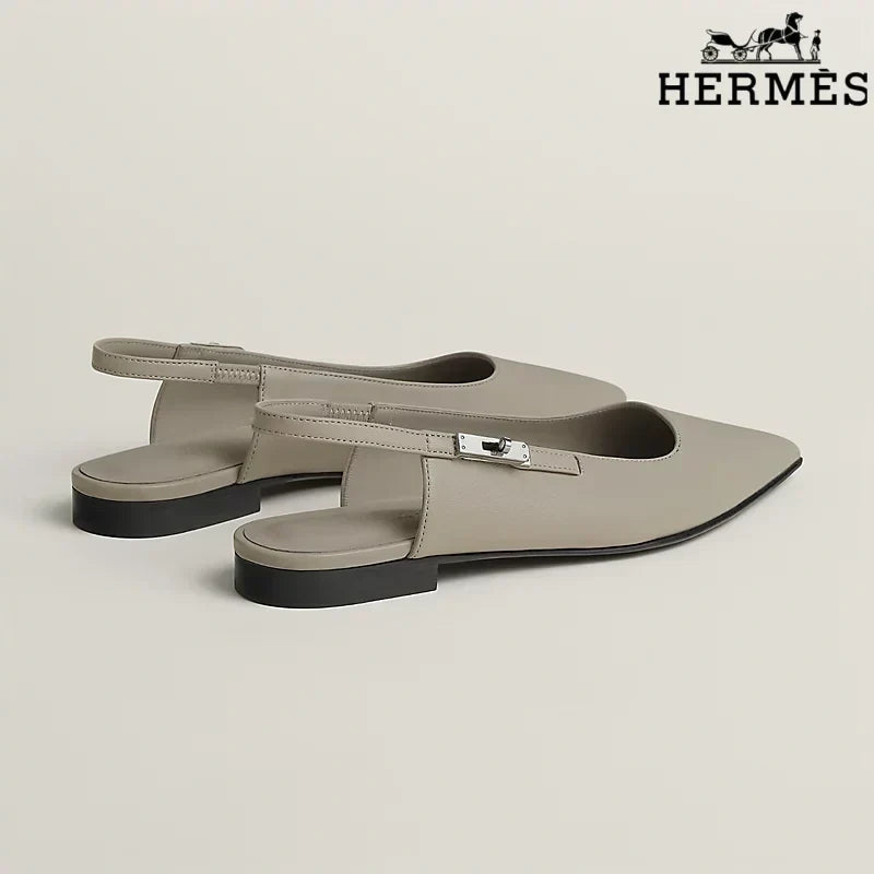 Hermès Burgundy Leather Slingback Flats