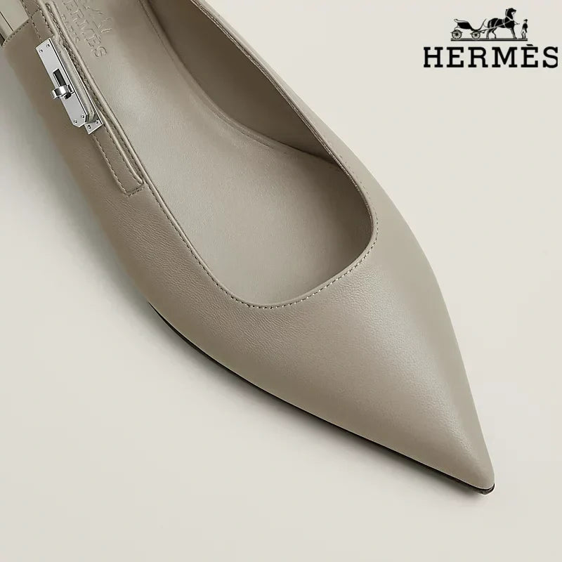 Hermès Burgundy Leather Slingback Flats