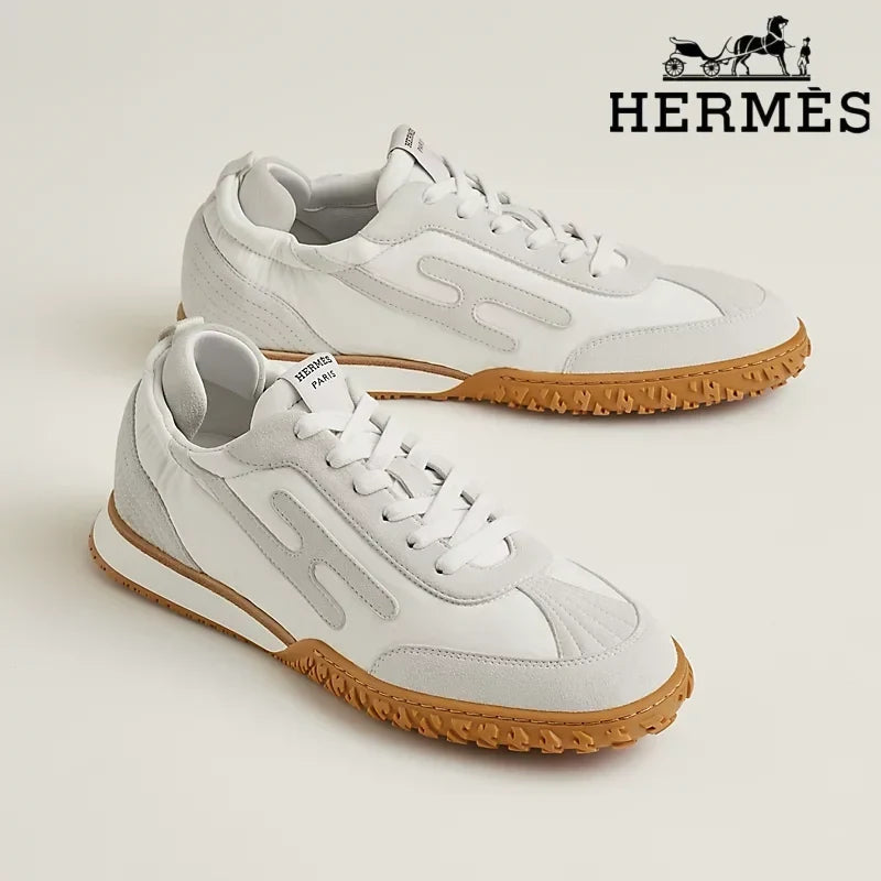 Hermès womens shoes men sneaker White and Grey Suede Sneakers